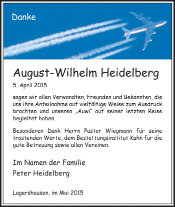 Todesanzeige von August-Wilhelm Heidelberg von HNA