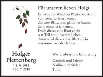 Todesanzeige von Holger Plettenberg von HNA
