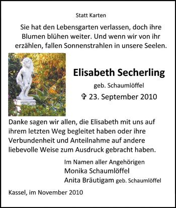 Todesanzeige von Elisabeth Secherling von HNA