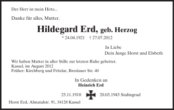 Todesanzeige von Heinrich Erd von HNA