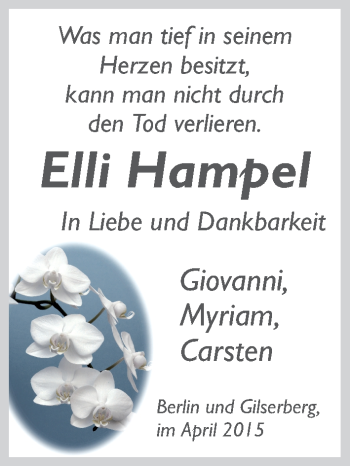 Todesanzeige von Elli Hampel von HNA