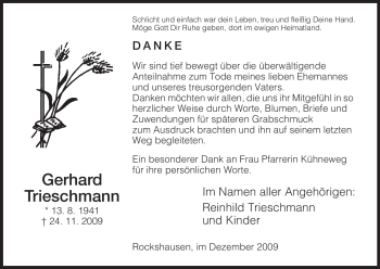 Todesanzeige von Gerhard Trieschmann von HNA