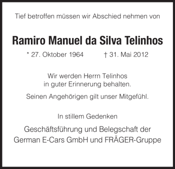 Todesanzeige von Ramiro Manuel da Silva Telinhos von HNA
