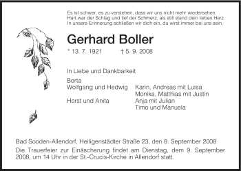 Todesanzeige von Gerhard Boller von HNA