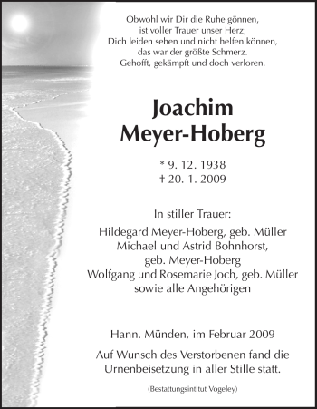 Todesanzeige von Joachim Meyer-Hoberg von HNA