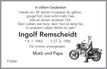 Todesanzeige von Ingolf Remscheidt von HNA