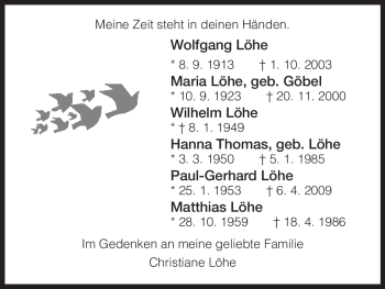 Todesanzeige von Maria Löhe von HNA