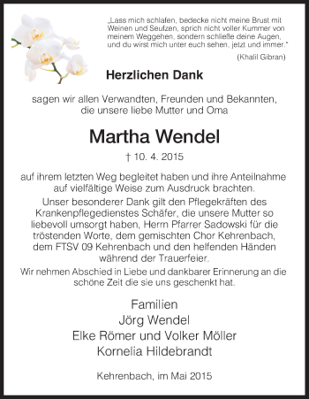 Todesanzeige von Martha Wendel von HNA