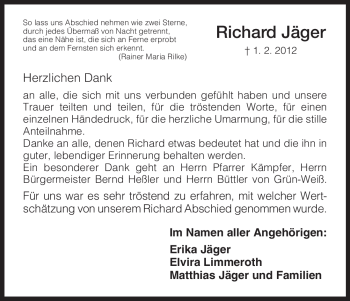 Todesanzeige von Richard Jäger von HNA
