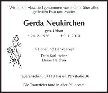 Todesanzeige von Gerda Neukirchen von HNA