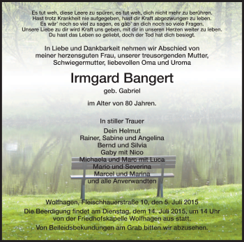 Todesanzeige von Irmgard Bangert von HNA