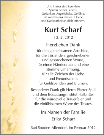 Todesanzeige von Kurt Scharf von HNA