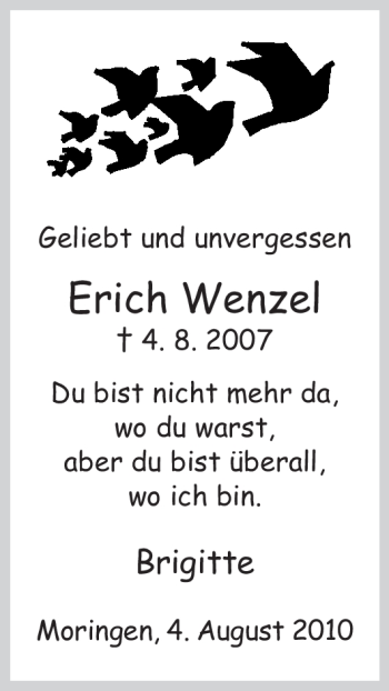 Todesanzeige von Erich Wenzel von HNA
