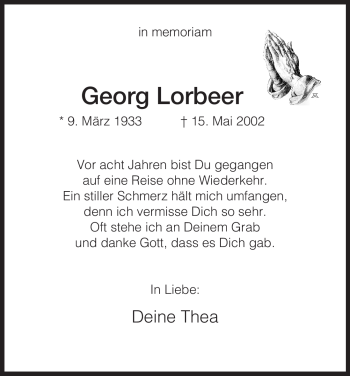Todesanzeige von Georg Lorbeer von HNA