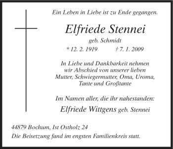 Todesanzeige von Elfriede Stennei von HNA