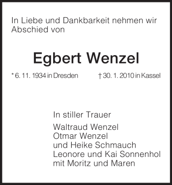 Todesanzeige von Egbert Wenzel von HNA