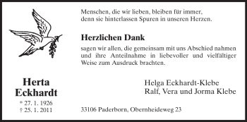 Todesanzeige von Herta Eckhardt von HNA