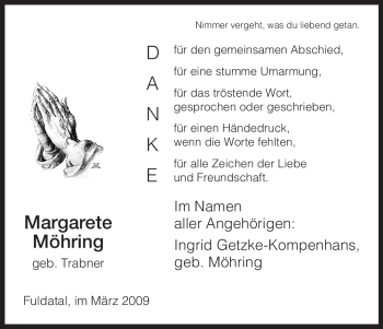 Todesanzeige von Margarete Möhring von HNA
