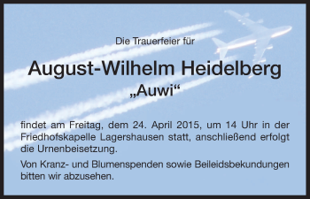 Todesanzeige von August-Wilhelm Heidelberg von HNA