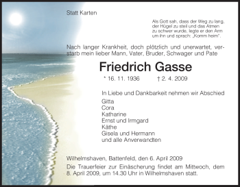 Todesanzeige von Friedrich Gasse von HNA