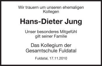 Todesanzeige von Hans-Dieter Jung von HNA