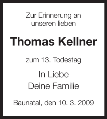 Todesanzeige von Thomas Kellner von HNA
