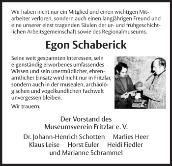 Todesanzeige von Egon Schaberick von HNA