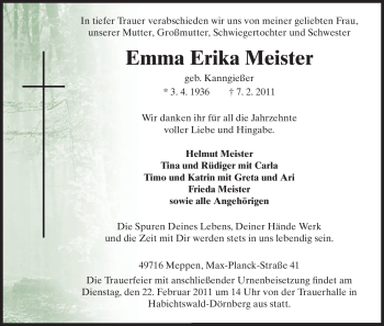 Todesanzeige von Emma Erika Meister von HNA