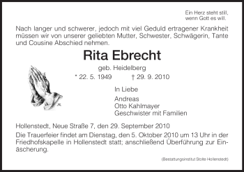 Todesanzeige von Rita Ebrecht von HNA