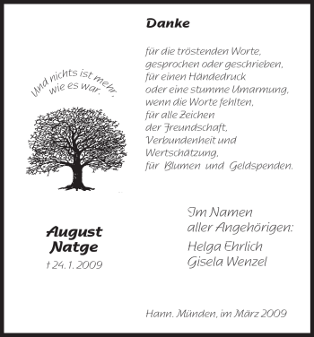 Todesanzeige von August Natge von HNA
