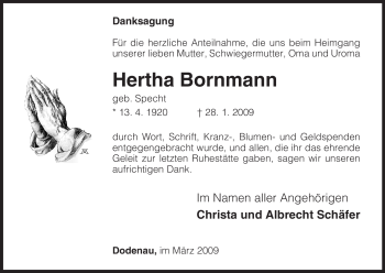 Todesanzeige von Hertha Bornmann von HNA