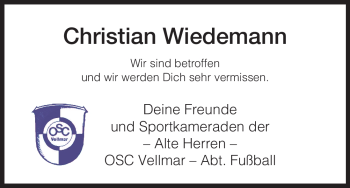 Todesanzeige von Christian Wiedemann von HNA