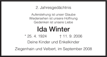 Todesanzeige von Ida Winter von HNA
