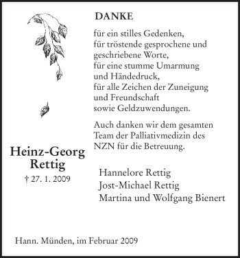 Todesanzeige von Heinz-Georg Rettig von HNA