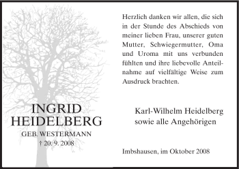 Todesanzeige von Ingrid Heidelberg von HNA