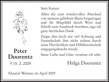 Todesanzeige von Peter Doorentz von HNA