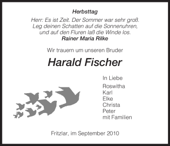 Todesanzeige von Harald Fischer von HNA