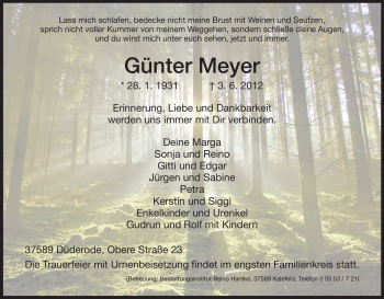 Todesanzeige von Günter Meyer von HNA