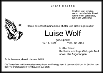 Todesanzeige von Luise Wolf von HNA