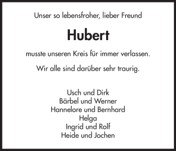 Todesanzeige von Hubert Rossmann von HNA