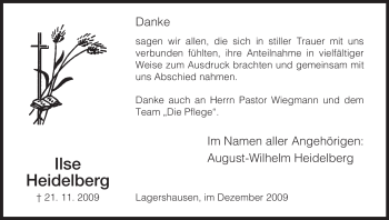 Todesanzeige von Ilse Heidelberg von HNA