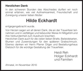 Todesanzeige von Hilde Eckhardt von HNA