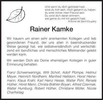 Todesanzeige von Rainer Kamke von HNA