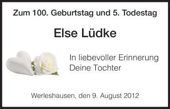 Todesanzeige von Else Lüdke von HNA