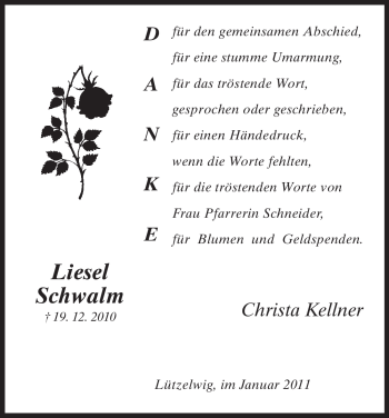 Todesanzeige von Liesel Schwalm von HNA