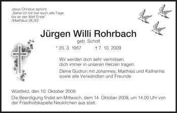 Todesanzeige von Jürgen Willi Rohrbach von HNA