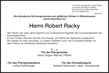 Todesanzeige von Robert Racky von HNA