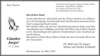 Todesanzeige von Günther Jaeger von HNA