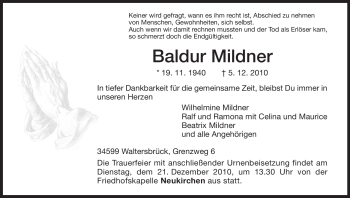 Todesanzeige von Baldur Mildner von HNA