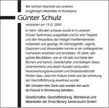 Todesanzeige von Günter Schulz von HNA